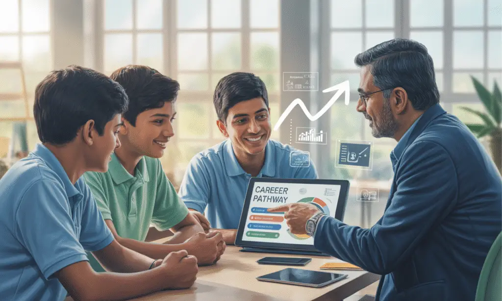 career-guidance-career-counselling-career-mentoring-in-india - Students receiving career guidance and counselling from a career mentor in India at Global Career Labs.