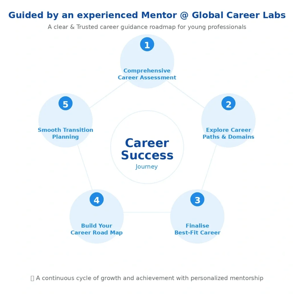 Career guidance roadmap for young professionals with 5-step process from assessment to transition planning