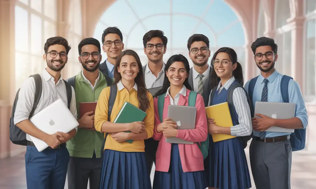 Happy students after choosing the right careers after 12th Happy Indian students smiling after choosing the right career path after 12th