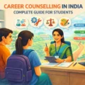 Illustration showing an Indian career counsellor guiding students through education and career choices