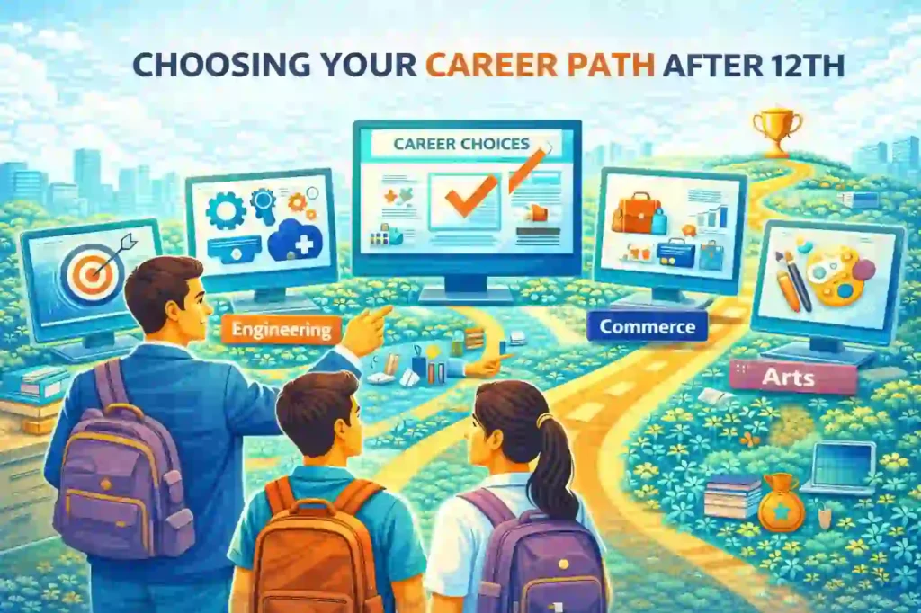 Career Guidance after 12th: Illustration showing multiple career pathways available after 12th