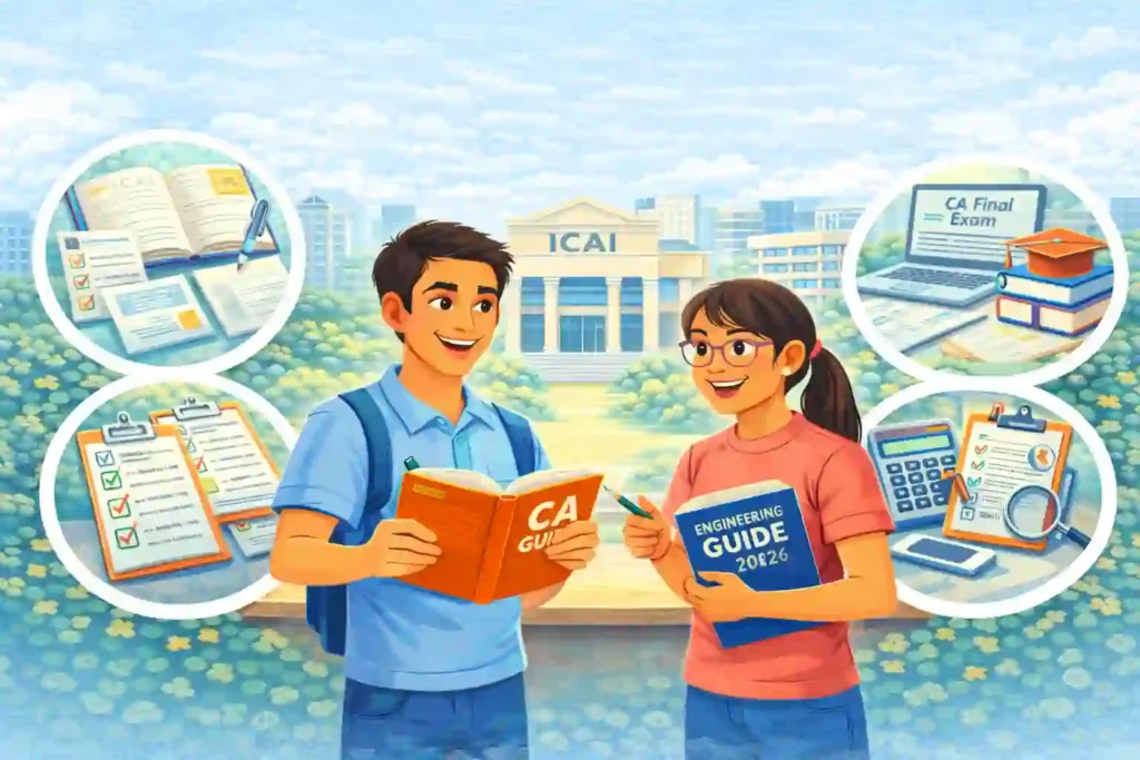 career-guide-how-to-become-a-ca - Students discussing the Chartered Accountant career path and CA exams in India