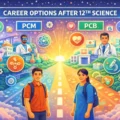 Illustration showing a young boy and girl with visible faces representing PCM and PCB career paths after 12th science