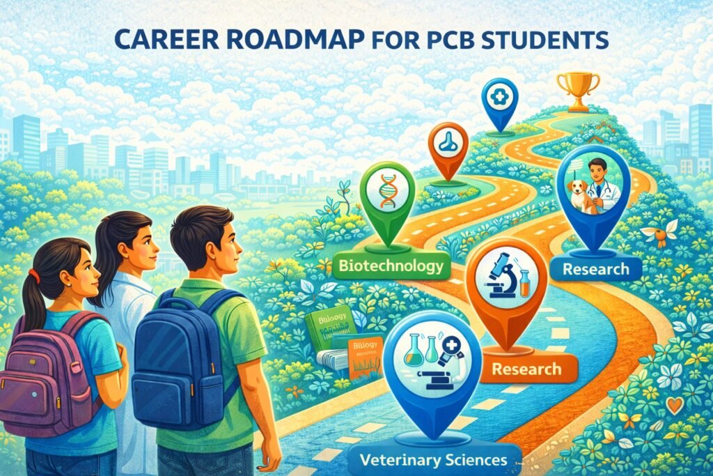 Courses After 12th Science PCB: Illustration representing multiple career pathways for PCB students after 12th science