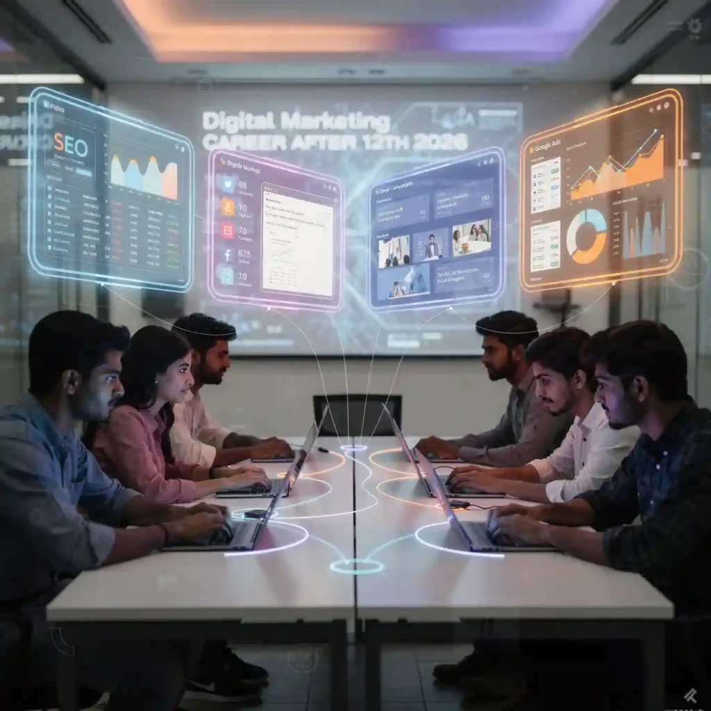 Digital marketing career after 12th: Indian students learning SEO, social media, content marketing, and online marketing skills