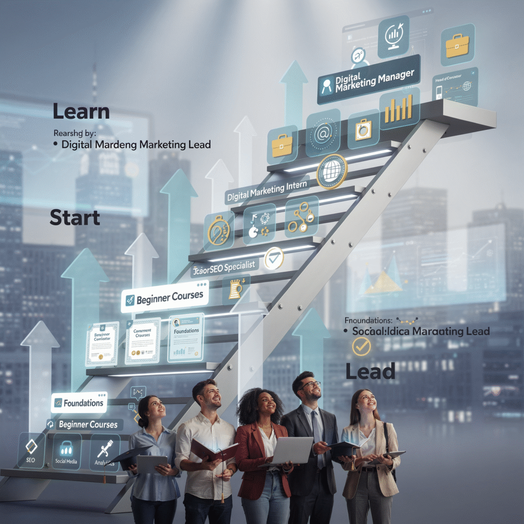 Career progression in digital marketing: students viewing pathway from courses to leadership roles
