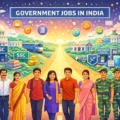 Illustration showing young Indian youth following different government job career paths in India