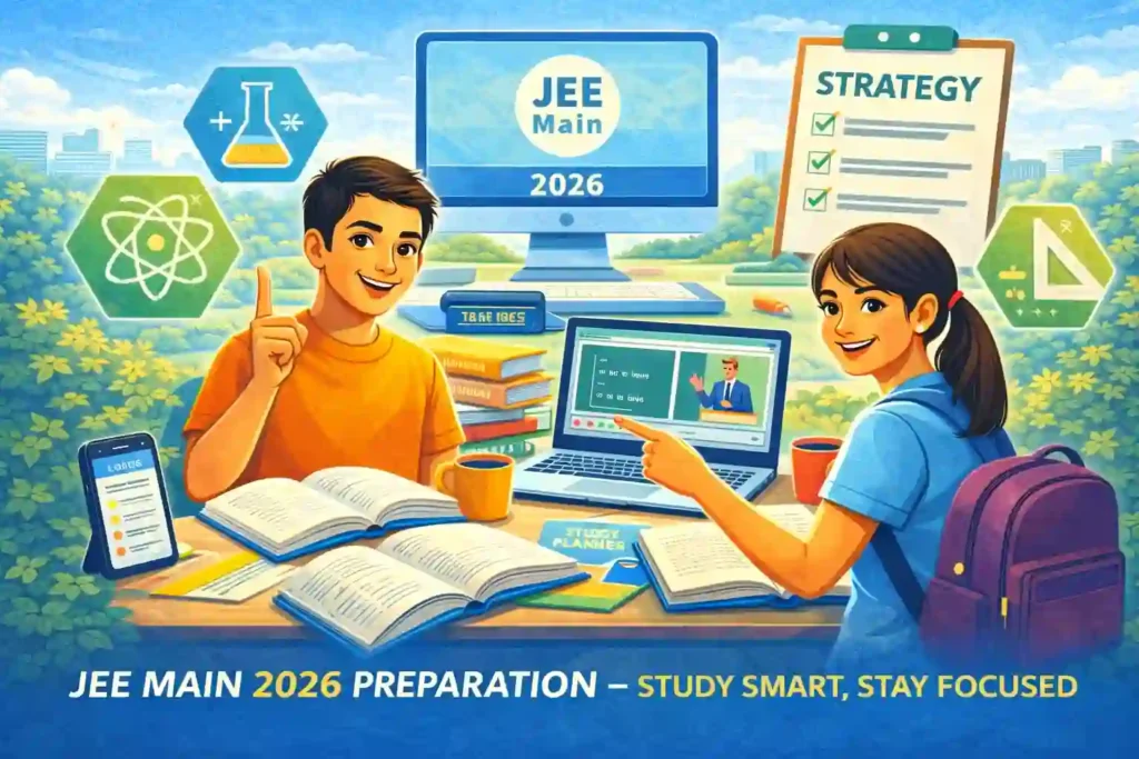jee-main-2026-study-motivation - Students studying for JEE Main 2026 with focused preparation and learning tools