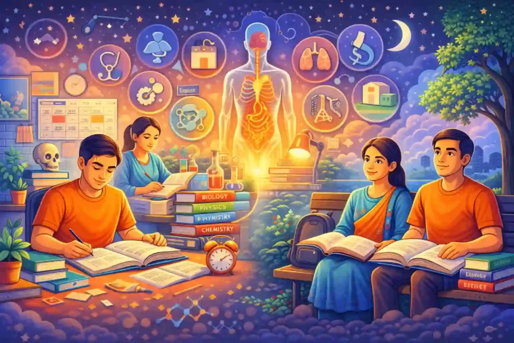 neet-preparation-study-plan - Illustration showing a calm study environment representing disciplined and consistent NEET preparation