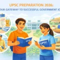 Illustration of two students preparing for UPSC 2026 to achieve successful government jobs in India