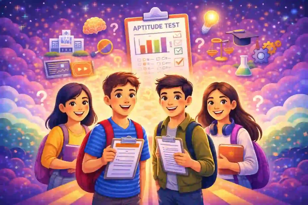 Students using an aptitude test to choose the right career path