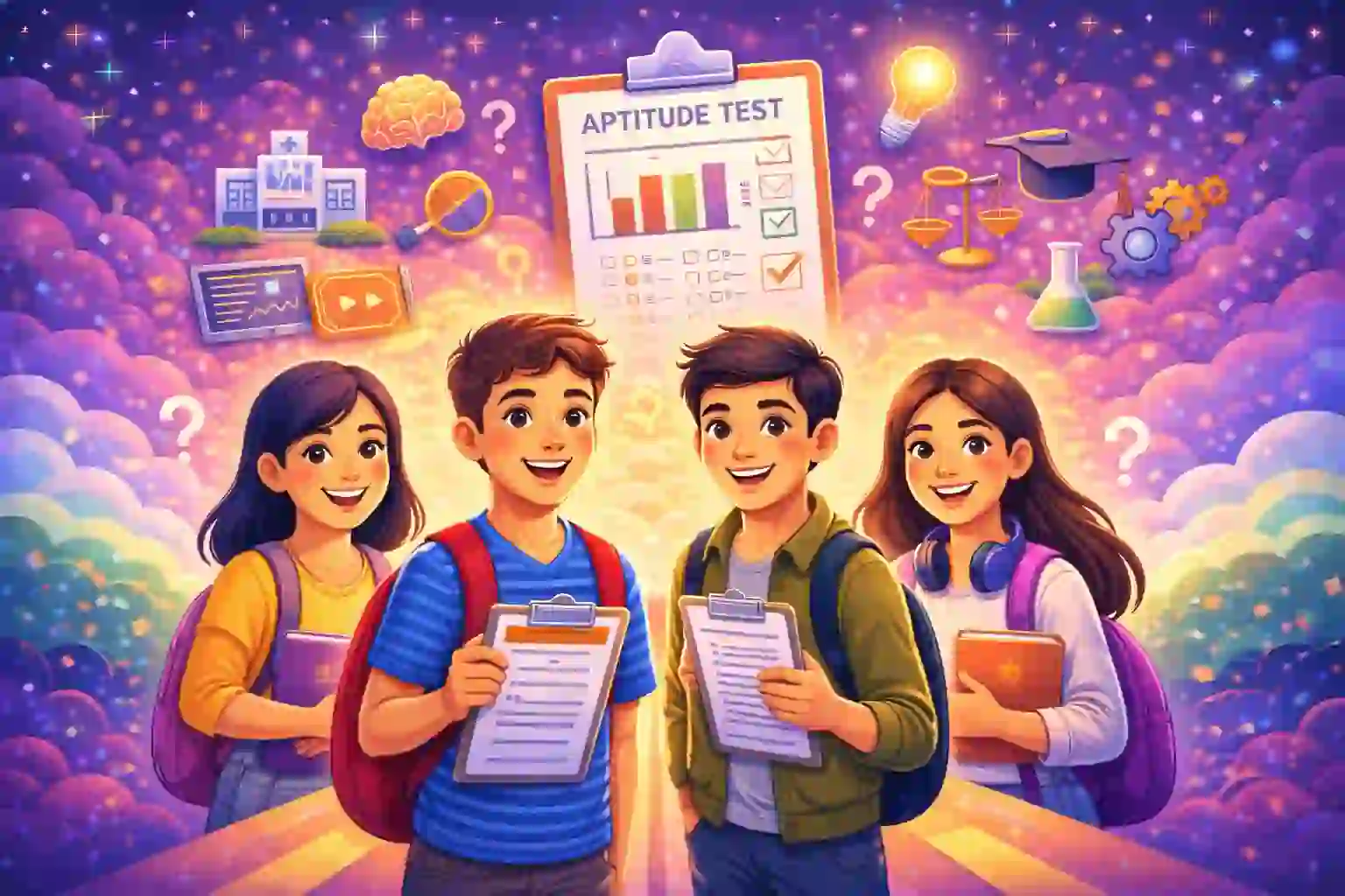 Students using an aptitude test to choose the right career path