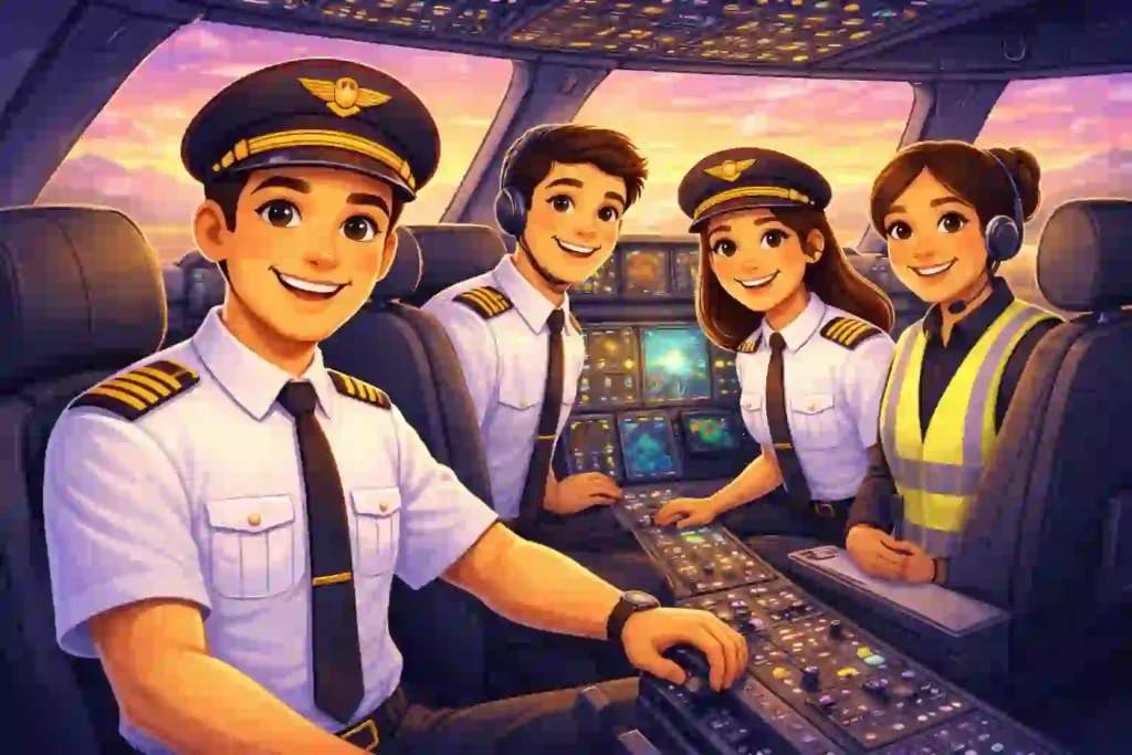 How to Become a Pilot in India: Smiling pilots inside an aircraft cockpit preparing for a successful flight career