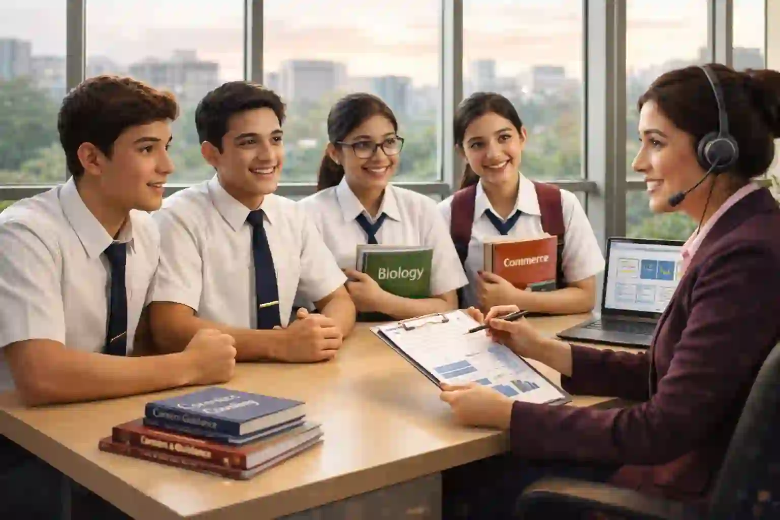 School students receiving career counselling after 12th