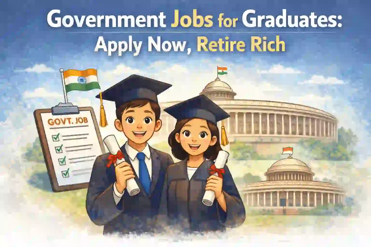 Graduates celebrating selection in government job after graduation