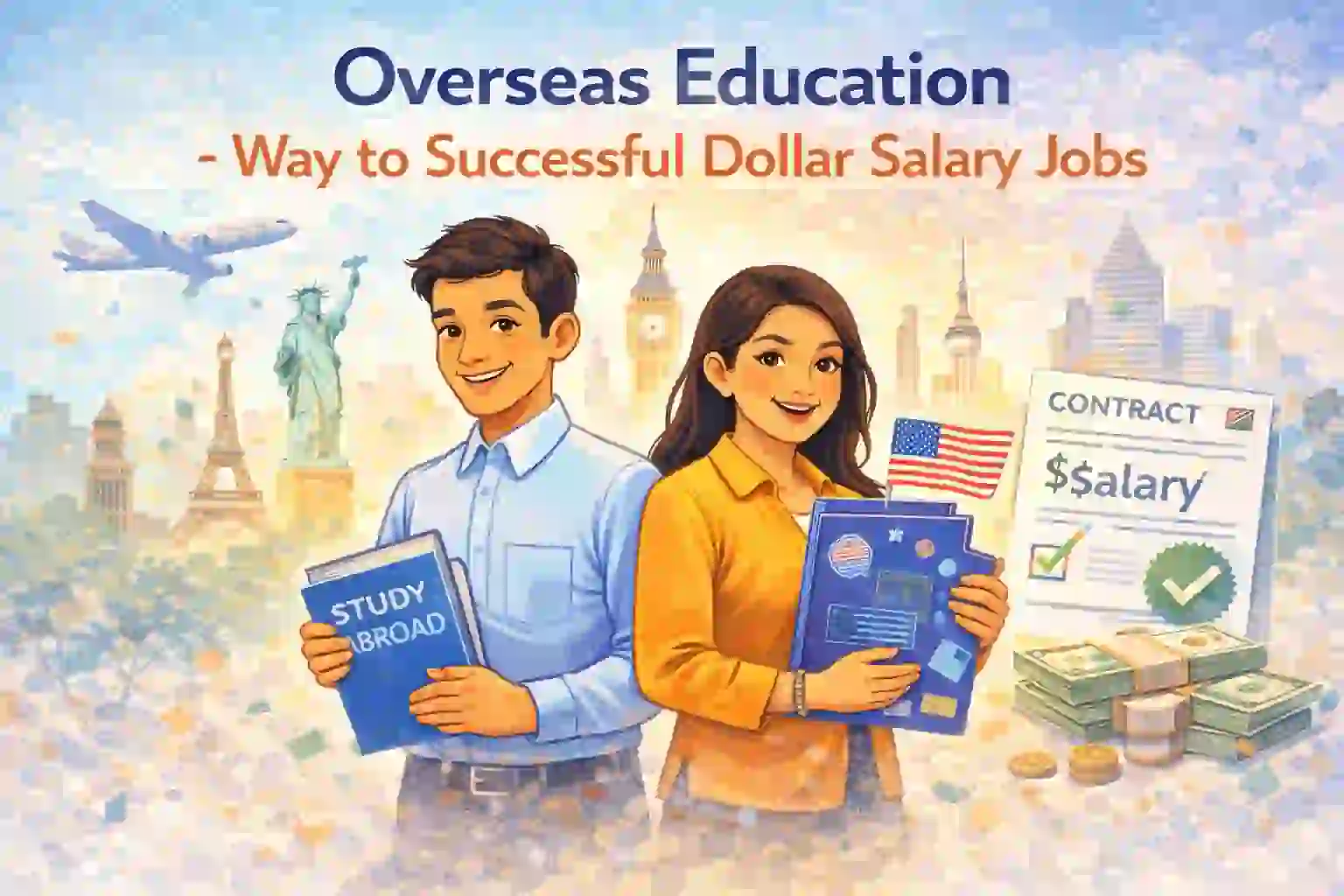 Indian students celebrating overseas education success